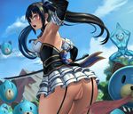  absurdres arm_up armpits ass assisted_exposure black_hair blurry blush breasts choujigen_game_neptune cowboy_shot day depth_of_field detached_sleeves dogoo dogoo_man garter_straps gumroad_reward highres huge_filesize lasterk medium_breasts neptune_(series) noire open_mouth outdoors outstretched_arms paid_reward panties panties_removed penis pink_panties profile purple_eyes pussy solo_focus sword torn_clothes torn_panties twintails uncensored underbust underwear weapon 