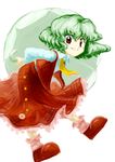  absurdres arms_behind_back ascot bangs bent_over blush_stickers buttons collared_shirt flat_chest flower green_hair green_umbrella grin hair_between_eyes highres holding holding_umbrella kazami_yuuka legs_apart long_skirt long_sleeves looking_at_viewer official_style oota_jun'ya_(style) open_clothes open_vest pink_legwear plaid plaid_skirt plaid_vest red_eyes red_footwear red_skirt red_vest shirt shoes short_hair simple_background skirt skirt_set smile socks solo teeth touhou umbrella vest white_background white_shirt yellow_neckwear yuki-ichigo 
