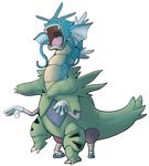  extra_arms extra_legs fusion gen_1_pokemon gen_2_pokemon gyarados mr._mime no_humans open_mouth pokemon pokemon_(creature) transparent_background tyranitar 