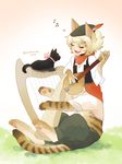  1boy :3 cat cat_ears cat_tail centauroid fangs harp heart instrument lute_(instrument) monster_boy musical_note open_mouth original playing_instrument scarf twitter_username yamanobe 