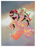 1girl blonde_hair bowser commentary dress facial_hair fangs hat highres mario mario_(series) midair monster mustache open_mouth possessed princess_peach semilex spiked_shell spoilers super_mario_bros. super_mario_odyssey tears 