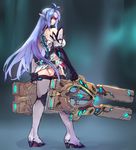  android ass bare_shoulders breasts elbow_gloves expressionless forehead_protector gloves gun huge_weapon kos-mos kos-mos_re: large_breasts leotard long_hair looking_at_viewer negresco solo standing thighhighs very_long_hair weapon xenoblade_(series) xenoblade_2 
