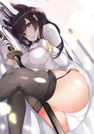  animal_ears ass atago_(azur_lane) azur_lane bangs black_legwear blonde_hair blush breasts closed_mouth commentary_request dutch_angle extra_ears eyebrows_visible_through_hair fox_ears garter_straps gloves hand_on_own_chest holding holding_sword holding_weapon large_breasts legs_together long_hair long_sleeves looking_at_viewer lying military military_uniform miya_ur mole mole_under_eye on_side panties pencil_skirt sheath sheathed skirt smile solo swept_bangs sword underwear uniform weapon white_gloves white_panties white_skirt yellow_eyes 