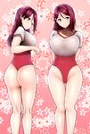  1girl artist_request ass bare_arms bare_legs bare_thighs blush breasts brown_eyes curvy from_behind gym_clothes hairclip hips large_ass large_breasts leotard long_hair looking_at_viewer looking_back love_live! love_live!_sunshine!! red_hair sakurauchi_riko shiny shiny_hair shiny_skin sideboob smile solo thick_thighs thighs wide_hips 