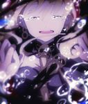  :d bad_id bad_pixiv_id belt between_breasts blonde_hair blurry breasts cape closed_eyes crying earrings ereshkigal_(fate/grand_order) facing_viewer fate/grand_order fate_(series) hair_between_eyes hiiragi_fuyuki infinity jewelry open_mouth skull smile solo spine tears 