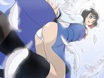  black_hair black_legwear feathers flustered from_below kneehighs m_o_(prftz) panties pantyshot perspective samon-kun_wa_summoner short_hair solo teshigawara_sakura underwear upskirt yellow_eyes 