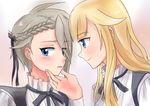  2girls ange_(princess_principal) blonde_hair blue_eyes blush llr looking_at_another multiple_girls princess_(princess_principal) princess_principal smile white_hair yuri 