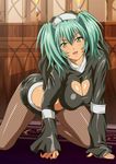  1girl breasts fishnet_legwear fishnet_pantyhose green_eyes green_hair ikkitousen large_breasts nun open_mouth ryofu_housen solo tagme twintails 