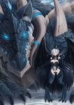  artist_name barbariank breasts commentary commission dragon dragon_girl dragon_wings eyebrows_visible_through_hair fur glowing glowing_eyes grey_hair highres horns medium_breasts monster_girl original paws scales short_hair solo wings 