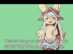  animal_ears bangs blunt_bangs ears_through_headwear english eyebrows_visible_through_hair fur furry green_background hat highres horizontal_pupils horns just_do_it_(meme) letterboxed made_in_abyss meme nanachi_(made_in_abyss) open_mouth parody paws puffy_pants ria_(efikrisia) shia_labeouf silver_hair simple_background solo standing subtitled tail topless whiskers yellow_eyes 