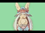  animal_ears ears_through_headwear english eyebrows_visible_through_hair fur furry green_background hat highres horizontal_pupils horns just_do_it_(meme) letterboxed made_in_abyss meme nanachi_(made_in_abyss) open_mouth parody paws puffy_pants ria_(efikrisia) shia_labeouf silver_hair simple_background solo standing subtitled topless whiskers yellow_eyes 