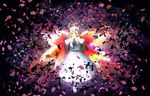  agent_(ikuoikuo) blonde_hair blue_eyes commentary_request dress fairy_wings hat highres lily_white long_hair multicolored multicolored_wings petals pom_pom_(clothes) solo touhou white_dress white_footwear wings 