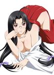  ass bare_arms bare_shoulders bent_over black_hair breasts cleavage curvy female glasses huge_ass ikkitousen kaku_bunwa large_breasts long_hair red_eyes simple_background solo tagme thick_thighs thighs very_long_hair white_background wide_hips 