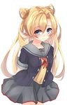  abukuma_(kantai_collection) blonde_hair blue_eyes blush kantai_collection long_hair personification seifuku smile twinyails 