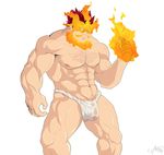  1boy bara body_hair boku_no_hero_academia crotch endeavor_(boku_no_hero_academia) fire male_focus muscle pecs red_hair solo tagme topless wet 