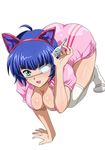  1girl ass bare_arms bare_thighs bent_over blue_hair breasts cat_ears cleavage eyepatch green_eyes hips ikkitousen large_ass large_breasts mole nurse open_mouth ryomou_shimei tagme thick_thighs thighs tongue white_legwear wide_hips 