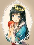  apple bangs black_hair blue_eyes blush crown food fruit light_smile long_hair looking_at_viewer marchen puffy_short_sleeves puffy_sleeves sakuharu_(hkhkbn) schneewittchen short_sleeves smile solo sound_horizon 