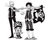  3boys age_difference flag monkey_d_luffy multiple_boys one_piece sanji smile tony_tony_chopper 