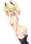  :3 ass barbariank bare_back black_legwear blonde_hair blue_eyes breasts butt_crack closed_mouth dimples_of_venus drawstring dutch_angle eyebrows_visible_through_hair gene_(pso2) green_eyes green_hair hair_ornament highres large_breasts long_hair looking_at_viewer meme_attire multicolored_hair no_panties phantasy_star phantasy_star_online_2 sideboob solo standing streaked_hair sweater thighhighs transparent_background twintails virgin_killer_sweater white_sweater 