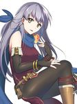  artist_request bangle bare_shoulders bird black_gloves black_legwear blue_scarf bracelet dress elbow_gloves fingerless_gloves fire_emblem fire_emblem:_akatsuki_no_megami fire_emblem_heroes gloves hair_ribbon half_updo highres jewelry long_hair micaiah pantyhose ribbon scarf side_slit silver_hair sleeveless sleeveless_dress smile solo tdob_mk2 white_background yellow_eyes yune 