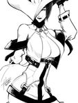  1girl bare_shoulders breasts falcoon gloves guilty_gear hat i-no large_breasts mole mole_above_mouth monochrome short_hair underboob witch_hat 
