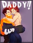  2boys age_difference ass bara boku_no_hero_academia endeavor_(boku_no_hero_academia) fire lifting male_focus multiple_boys muscle red_hair smile tagme thensfwfandom 