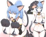  alternate_costume animal_ears are_(arearee) ass_visible_through_thighs bangs bikini blue_eyes blue_hair breasts cat_ears cat_paws cat_tail eyebrows_visible_through_hair gloves huge_breasts kemonomimi_mode leona_heidern metal_slug metal_slug_attack micro_bikini multiple_views open_mouth paw_gloves paws pet_play ponytail salute snk snk_heroines:_tag_team_frenzy standing swimsuit tail the_king_of_fighters tongue tongue_out 