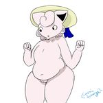  2018 anthro concern cosmicscourge female humor jigglypuff joke looking_down nintendo pok&eacute;mon pok&eacute;mon_(species) pussy simple_background slightly_chubby solo thick_thighs tiddypuff video_games wide_hips 