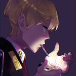  acca_13-ku_kansatsu-ka blonde_hair blue_eyes blurry chromatic_aberration cigarette jean_otus lighter luo. male_focus profile smoking solo uniform 