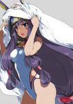  :o animal_ears ass bangs breasts commentary_request competition_swimsuit cowboy_shot dark_skin earrings facial_mark fate/grand_order fate_(series) from_side hair_rings hoop_earrings jackal_ears jewelry long_hair looking_at_viewer low-tied_long_hair medium_breasts nakayama_miyuki necklace nitocris_(fate/grand_order) nitocris_(swimsuit_assassin)_(fate) one-piece_swimsuit open_mouth purple_eyes purple_hair revision solo swimsuit very_long_hair white_swimsuit 