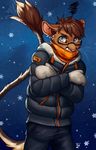  anthro brown_hair clothed clothing eyewear glasses hair kangaroo male mammal marsupial snow solo stanidng tasanko whiskers 