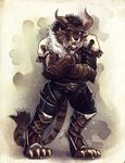  amber_eyes anthro black_hair charr clothed clothing feline guild_wars hair horn male mammal simple_background solo stanidng tasanko video_games 