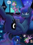  2018 :d bed bedding bedroom blanket blood butt cosmic_hair curtains cute cutie_mark dock dragon duo equine eyebrows eyelashes eyes_closed feathered_wings feathers female friendship_is_magic game_boy horn inside looking_at_viewer lying male mammal my_little_pony nintendo nosebleed on_back open_mouth princess_luna_(mlp) spike_(mlp) star startled sweat sweatdrop teal_eyes text thought_bubble tongue unconscious vavacung video_games winged_unicorn wings x_eyes 