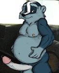  20th_century_fox badger bedroom_eyes black_eyes black_nose circumcised cornelius_(ouaf) cum detailed_background edit fluffy fur fuzzy glance grey_fur half-closed_eyes holding_belly looking_aside male mammal mature_male muscular mustelid nipple_piercing nipples nude obese once_upon_a_forest overweight patch_(marking) penis piercing pinup pose precum seductive solo standing tasteful tasteful_nudity toonpimp vein veiny_penis 
