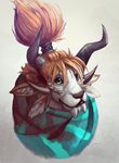  blue_eyes charr clothed clothing feline guild_wars hair horn mammal simple_background smile solo tasanko video_games white_background 