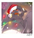  ambiguous_gender ancesra belly black_fur border breath cheek_tuft christmas christmas_lights collar convenient_censorship convinient_censorship covering covering_crotch covering_self eeveelution fan_character feral fluffy fur glowing hat hi_res holidays looking_at_viewer looking_down lying mammal nintendo on_back pawpads paws pok&eacute;mon pok&eacute;mon_(species) qwazzy red_eyes santa_hat smile solo spread_legs spreading tail_censorship tuft umbreon video_games 