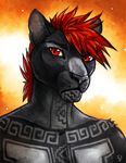  anthro black_fur black_nose feline fur hair male mammal panther red_eyes red_hair solo tasanko 