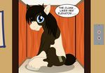  badumsquish big_(disambiguation) black_hair blue_eyes dialogue elevator equine female hair hi_res horse inside looking_at_viewer macro mammal my_little_pony parody ponification pony sign sitting smile solo tape 