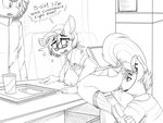  2018 anthro areola beverage big_breasts blush braces breasts clothed clothed_sex clothing cunnilingus equine eyewear fan_character female glasses hat headphones headset hi_res horse male male/female mammal monochrome my_little_pony name_tag necktie nipples oral partially_clothed pony pussy pussy_juice replica_(artist) reppy sex skirt vaginal 