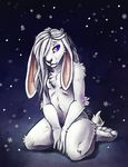  anthro fur hair kneeling lagomorph male mammal nude purple_eyes rabbit solo tasanko white_fur white_hair 