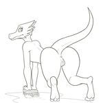  2018 anthro anus bathing black_and_white brush bubble butt cleaning female kobold lf looking_at_viewer looking_back monochrome nude presenting presenting_anus presenting_hindquarters presenting_pussy puddle pussy raised_tail reptile scalie simple_background slave soap solo standing water wet white_background 