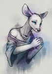  5_fingers anthro blue_eyes cervine clothed clothing deer female mammal simple_background solo standing tasanko 
