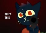 anthro cat clothed clothing english_text feline gun handgun incognito_12 looking_at_viewer mae_(nitw) mammal meme night_in_the_woods pistol ranged_weapon reaction_image red_eyes shirt simple_background solo text weapon 
