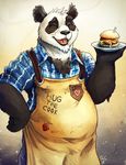  anthro bear black_fur black_lips black_nose clothed clothing eyes_closed fur male mammal open_mouth overweight overweight_male panda smile solo tasanko teeth tongue white_fur 