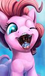  2018 duo earth_pony equine female feral friendship_is_magic hair hi_res horse imminent_vore mammal micro my_little_pony one_eye_closed open_mouth pegasus pinkie_pie_(mlp) pony ponythroat rainbow_dash_(mlp) saliva teeth tongue tongue_out vore wings 