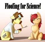  ! brown_hair captainpudgemuffin clipboard clothing cutie_mark duo english_text equine eyewear fan_character female feral goggles green_eyes hair hi_res hooves horse lab_coat male mammal my_little_pony pencil_(disambiguation) pony red_hair simple_background smile text yellow_eyes 