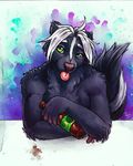  anthro black_hair green_eyes hair looking_at_viewer male mammal skunk solo tasanko traditional_media_(artwork) white_hair 