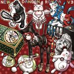  boots bow brown_eyes danganronpa hair_ornament hairclip hat highres komatsuzaki_rui_(style) monodam monofunny monokid monokuma monomi_(danganronpa) monosuke monotarou_(danganronpa) new_danganronpa_v3 official_style open_mouth oyume pantyhose pleated_skirt red_hair rope short_hair skirt tiger tiger_cub witch_hat yumeno_himiko 