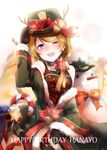  blush brown_hair christmas dress hat koizumi_hanayo love_live!_school_idol_project short_hair smile violet_eyes wink 