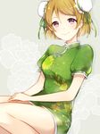  blush brown_hair chinese_dress hair_buns koizumi_hanayo love_live!_school_idol_project short_hair smile violet_eyes 